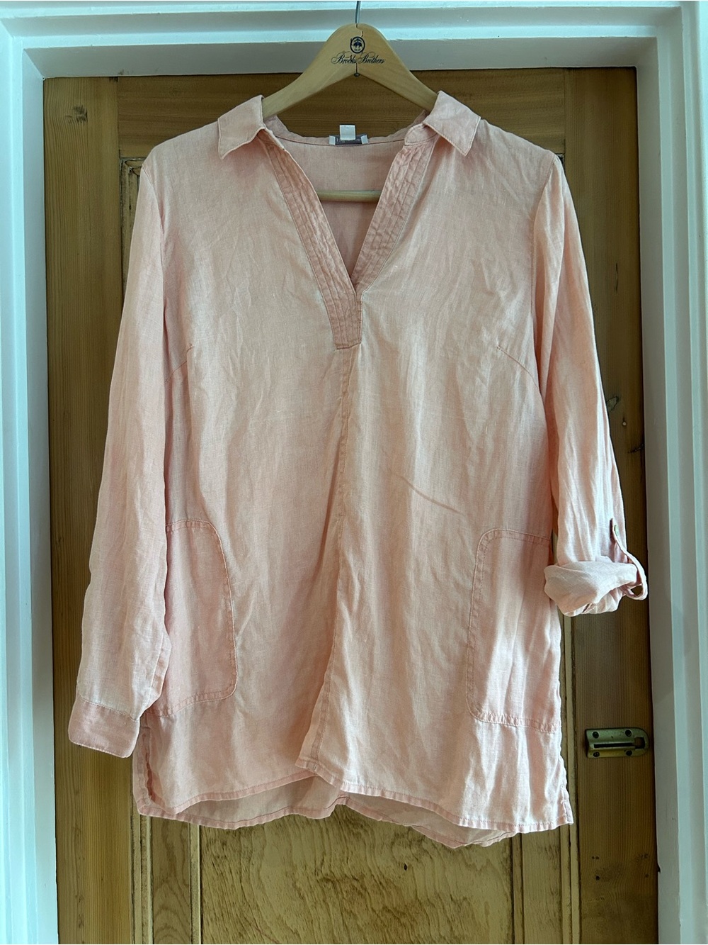 J. Jill Peach Linen V-Neck Tunic with Patch Pockets